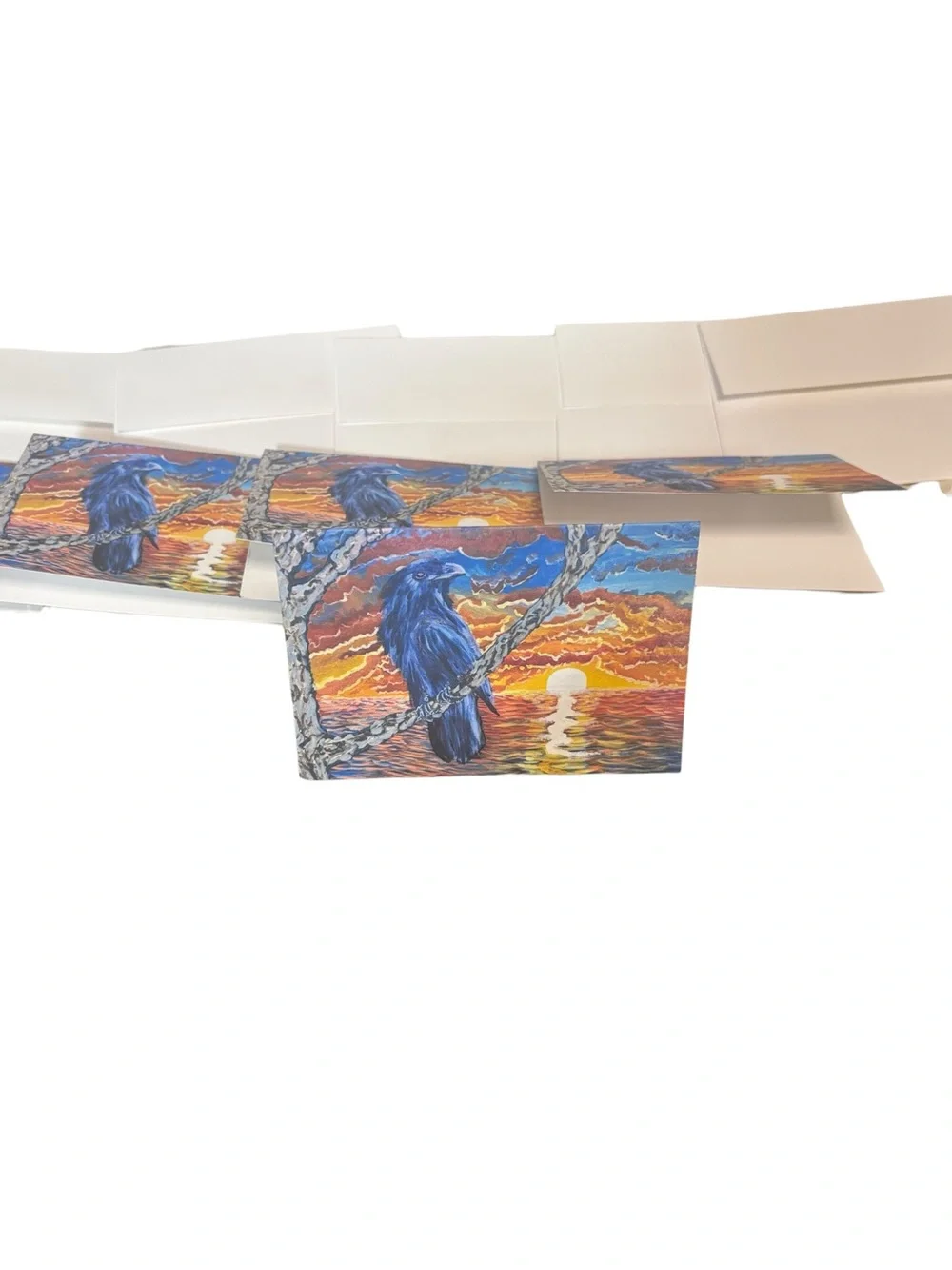 Mystic Raven Sunset Greeting Cards Set of 5 by Briefcase Artist